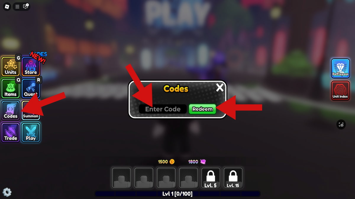 How to redeem codes in Anime Siege