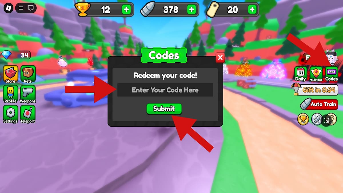 Redeeming codes in Zombie Titans Simulator