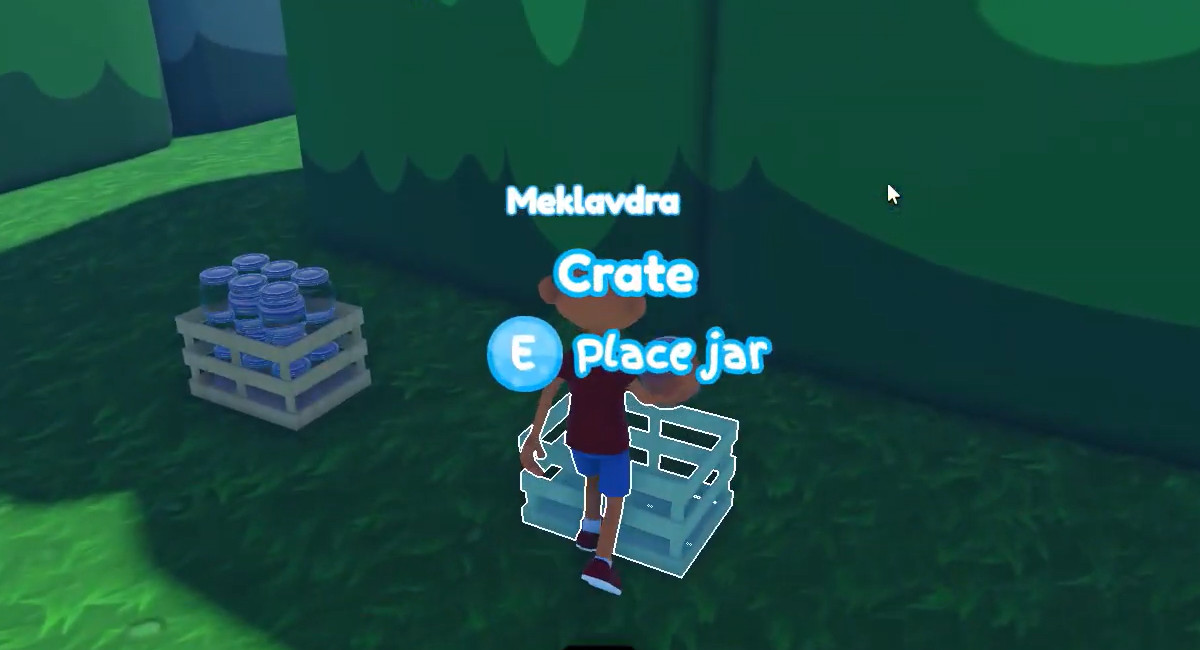 Protagonist looks at a Crate in Threadville.