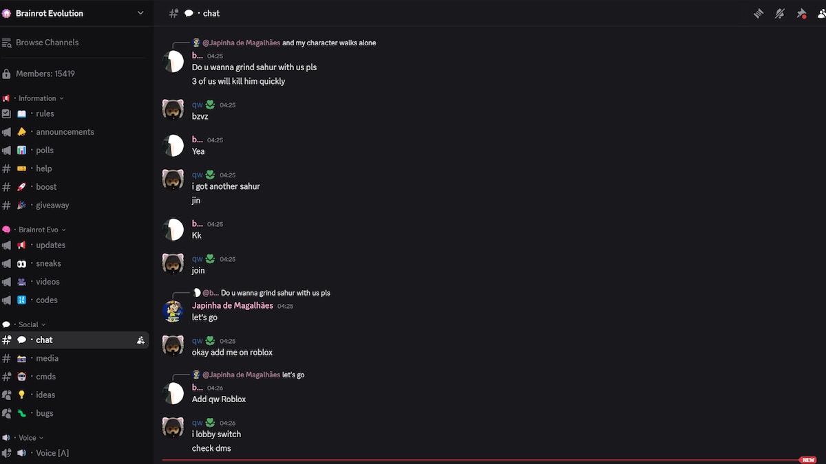 The Brainrot Evolution Discord Channel