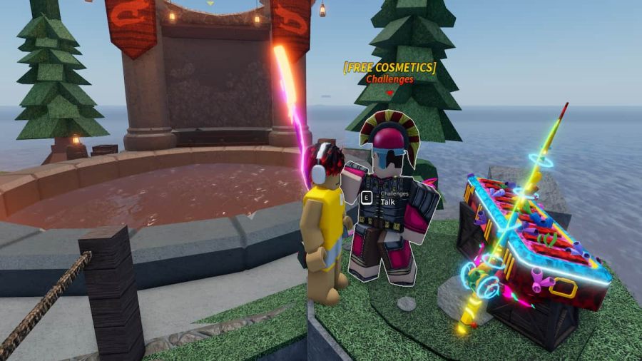 A player standing with Challenges NPC