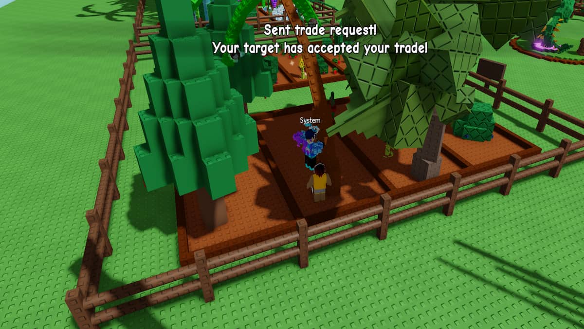 Two players trading in Grow A Garden