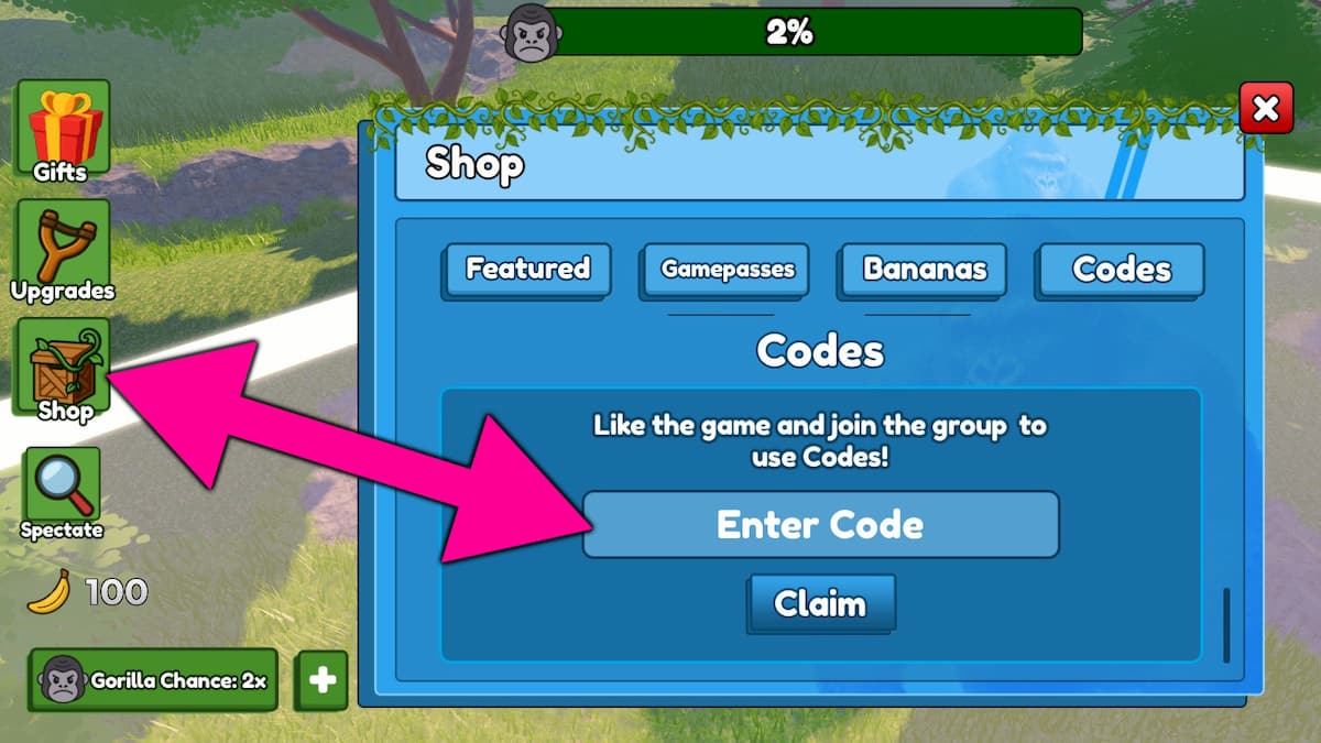 How to redeem 100 Players vs 1 Gorilla codes.