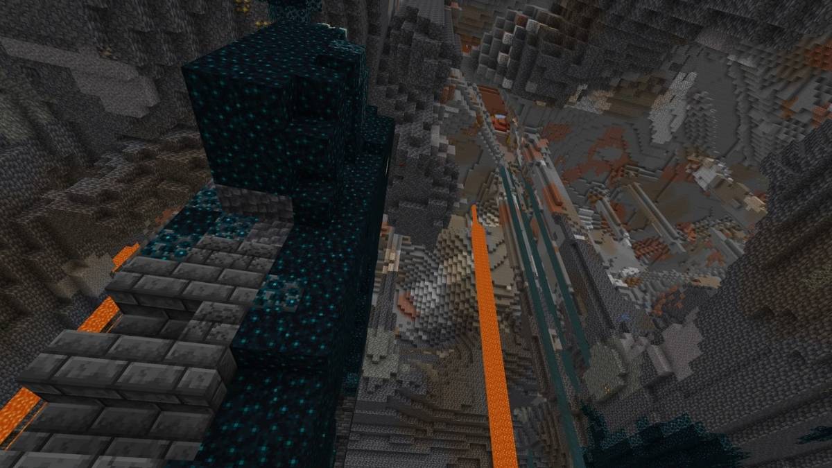 An Ancient City in a cave that is visible from the surface in Minecraft
