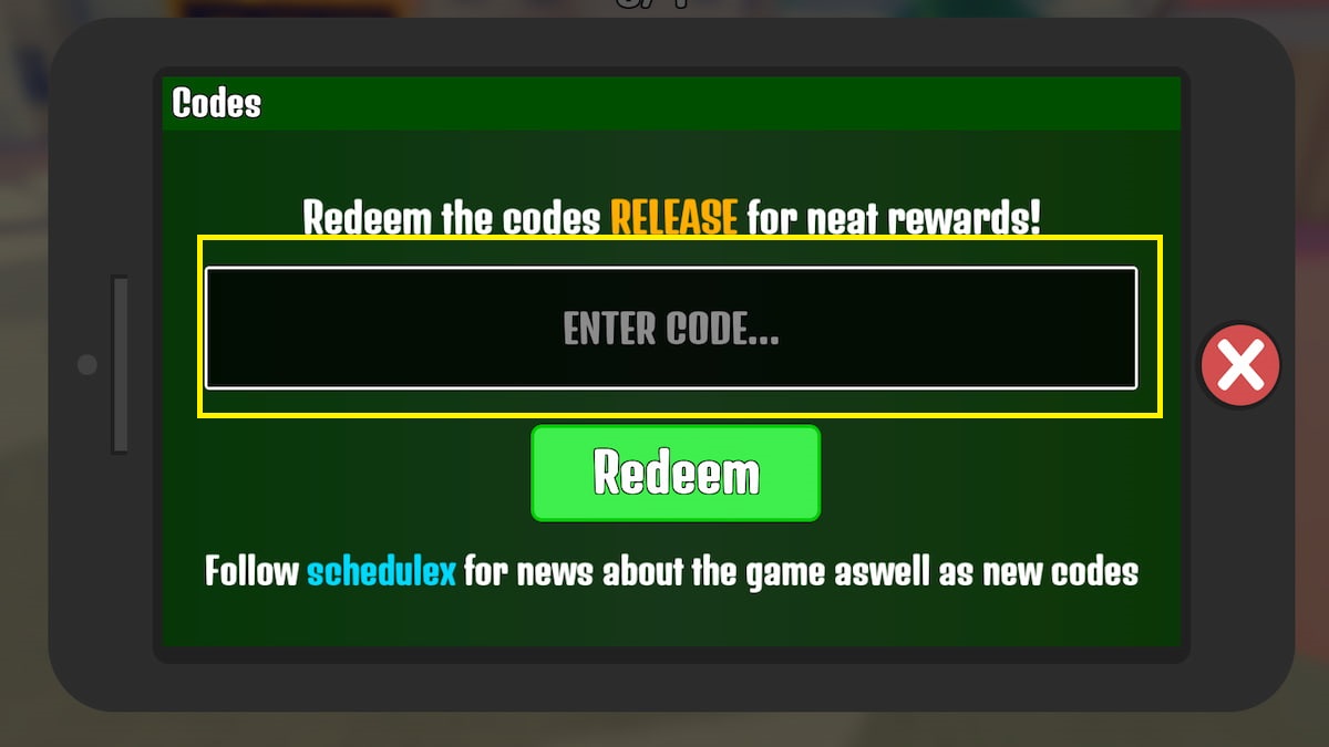 The Code Menu in Roblox Schedule