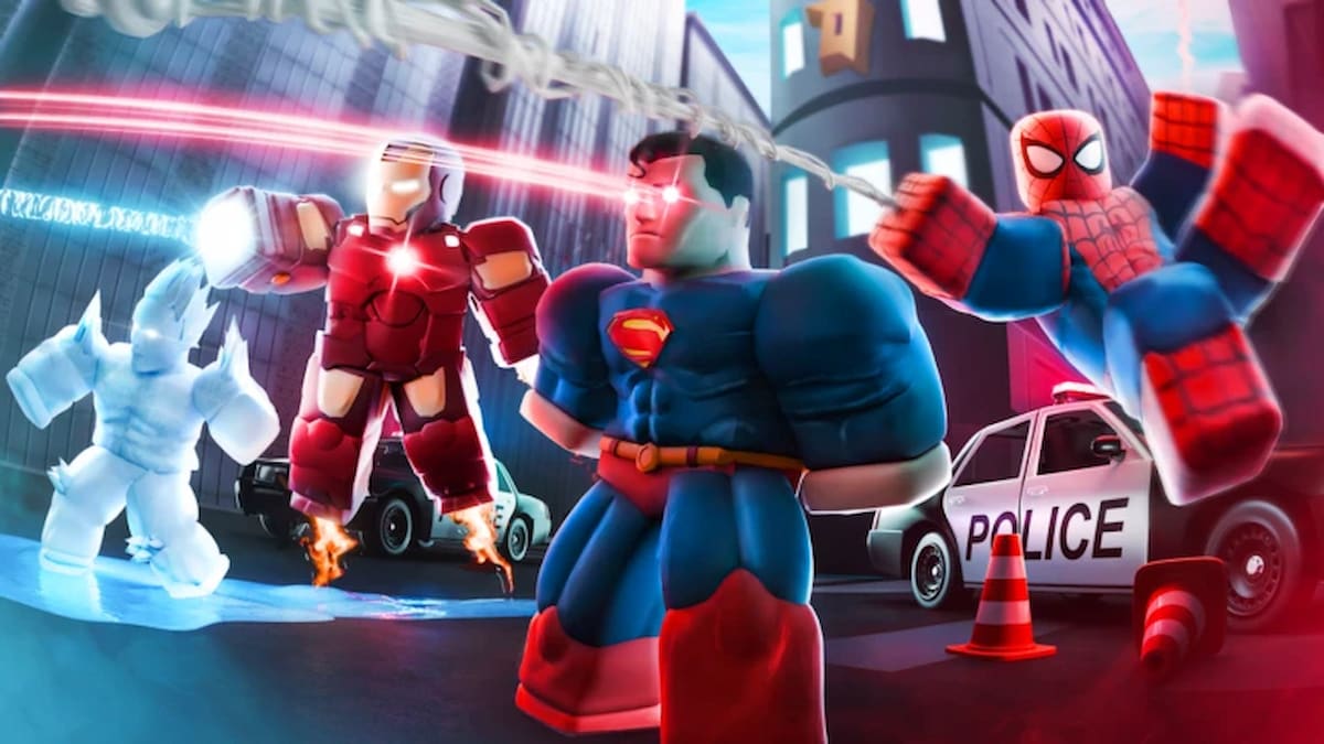 SuperHero Tower Defense artwork featuring Superman, Iron Man, Spiderman, and a hero with ice powers.