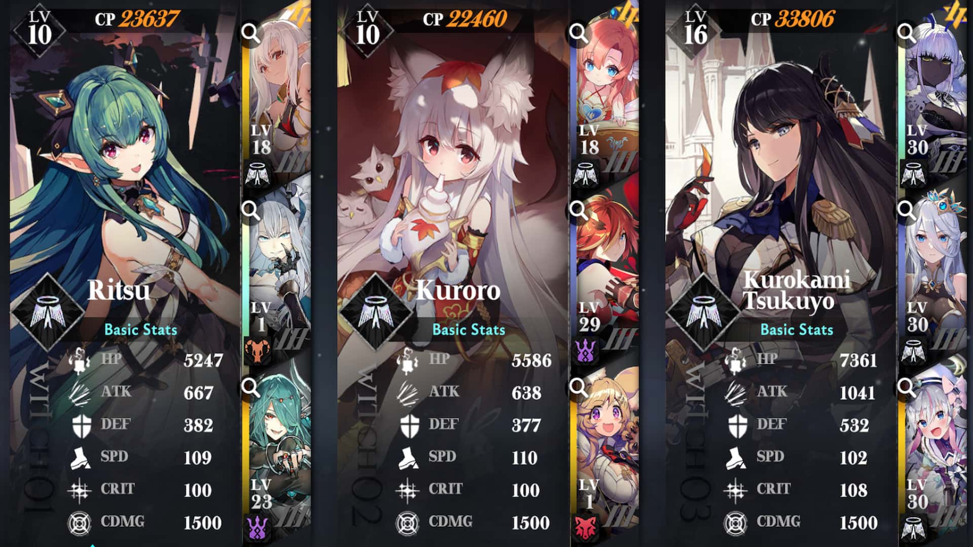 Combat lineup in Mirren Star Legends.