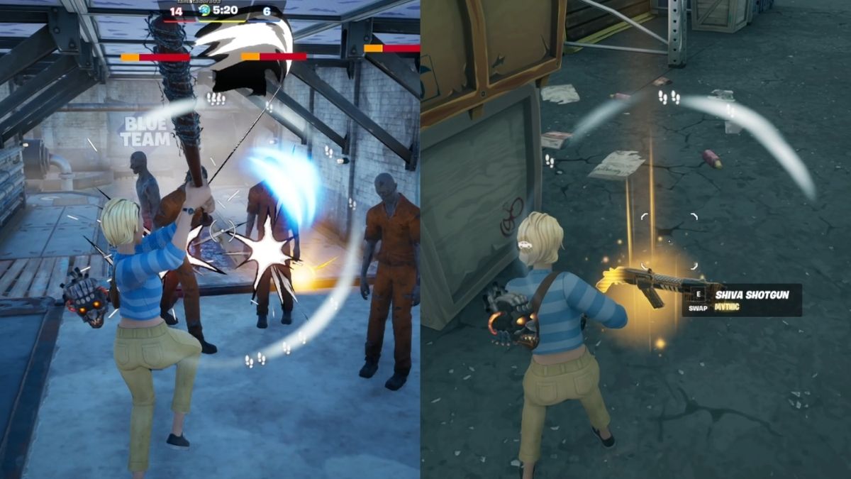 Player using the Lucille weapon and Shiva Shotgun in Fortnite