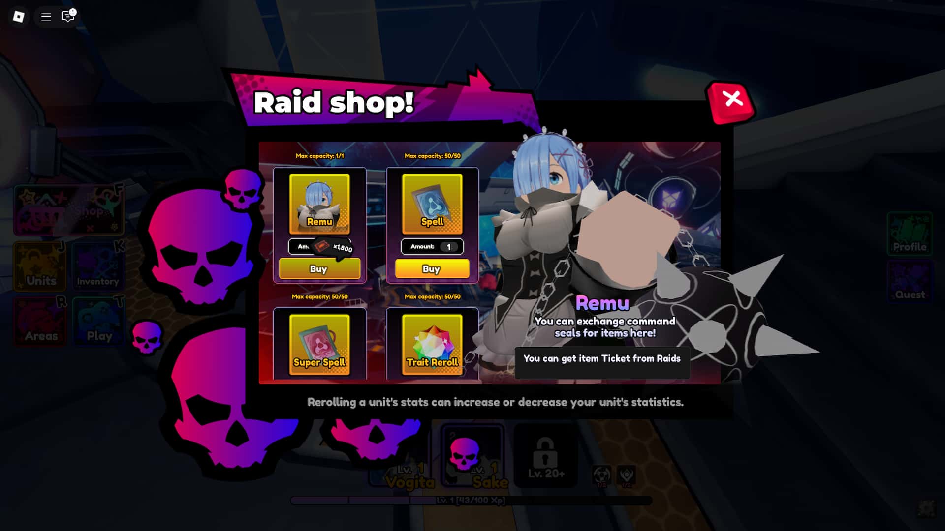 How to buy Remu from the Rem NPC shop in the Anime Saga Roblox experience.