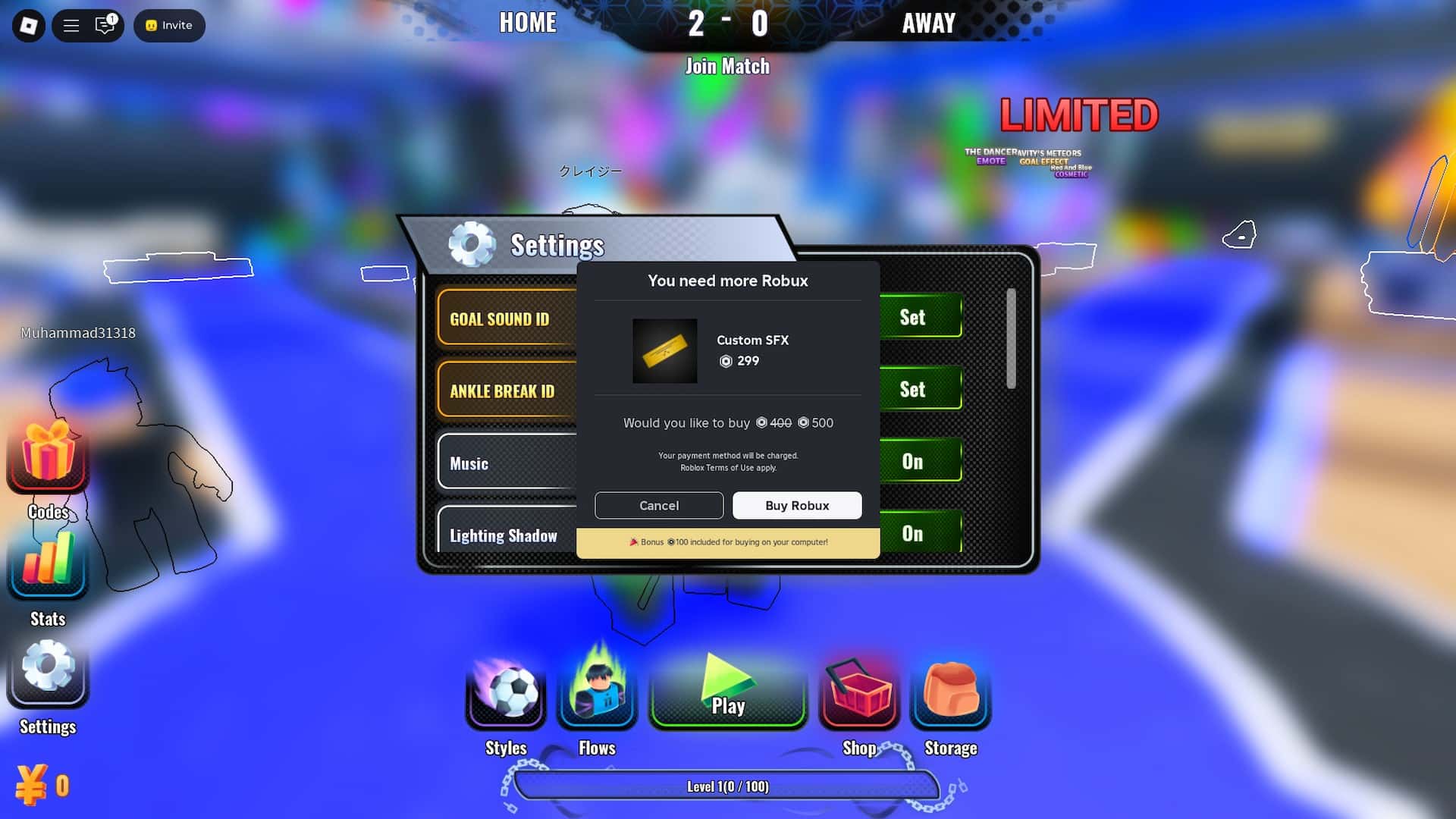 How to get the Custom SFX gamepass in Egoist Rematch Roblox experience.