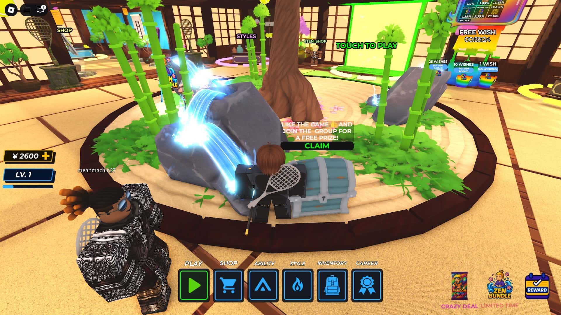 How to get group join and game like rewards in the Tenisu Titans Roblox experience.