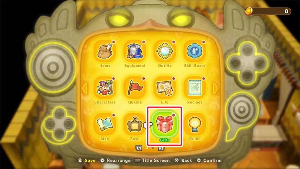 FANTASY LIFE i Gift button in the Menu screen