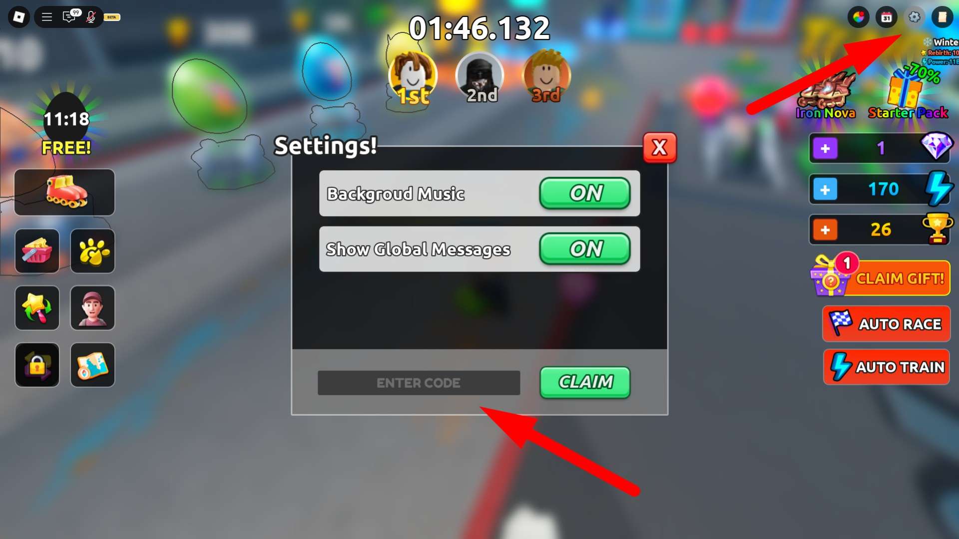 How to redeem codes in the Roller Training Roblox experience.