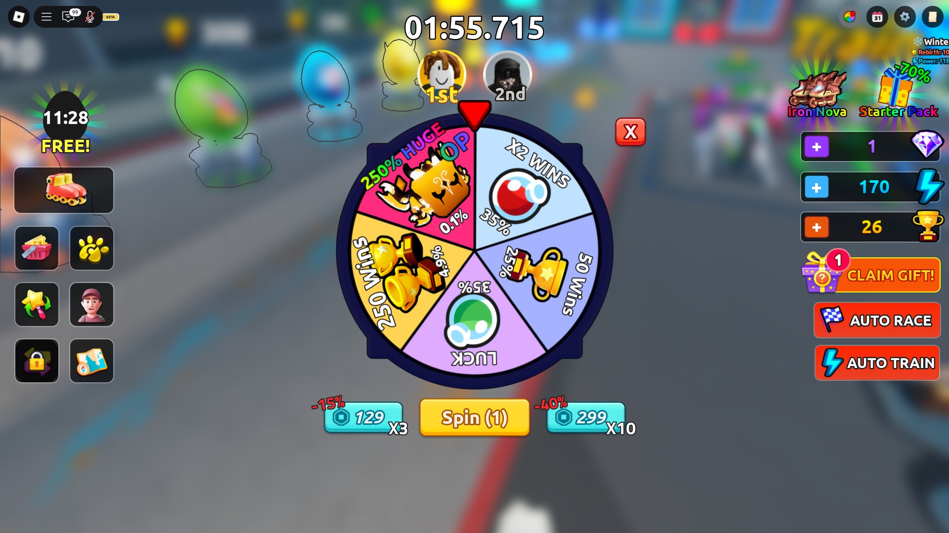 How to redeem free Lucky Wheel spins in the Roller Training Roblox experience.