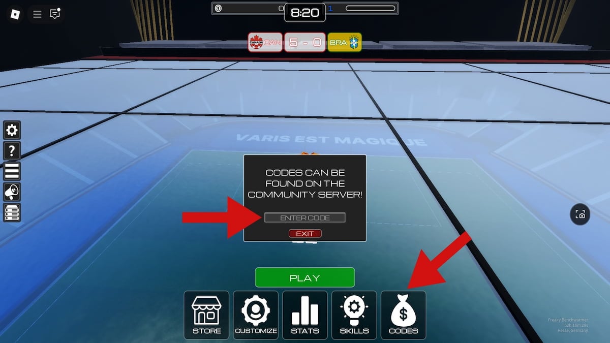Code redemption system in Freestyle Football