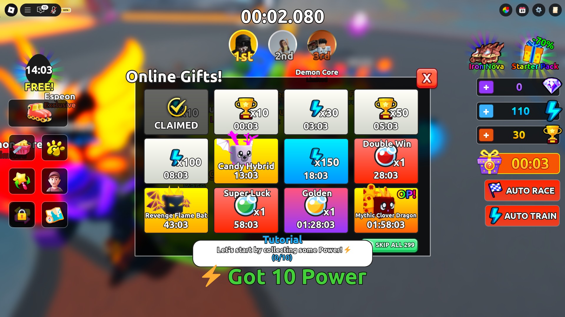 How to redeem play time rewards in the Roller Training Roblox experience.