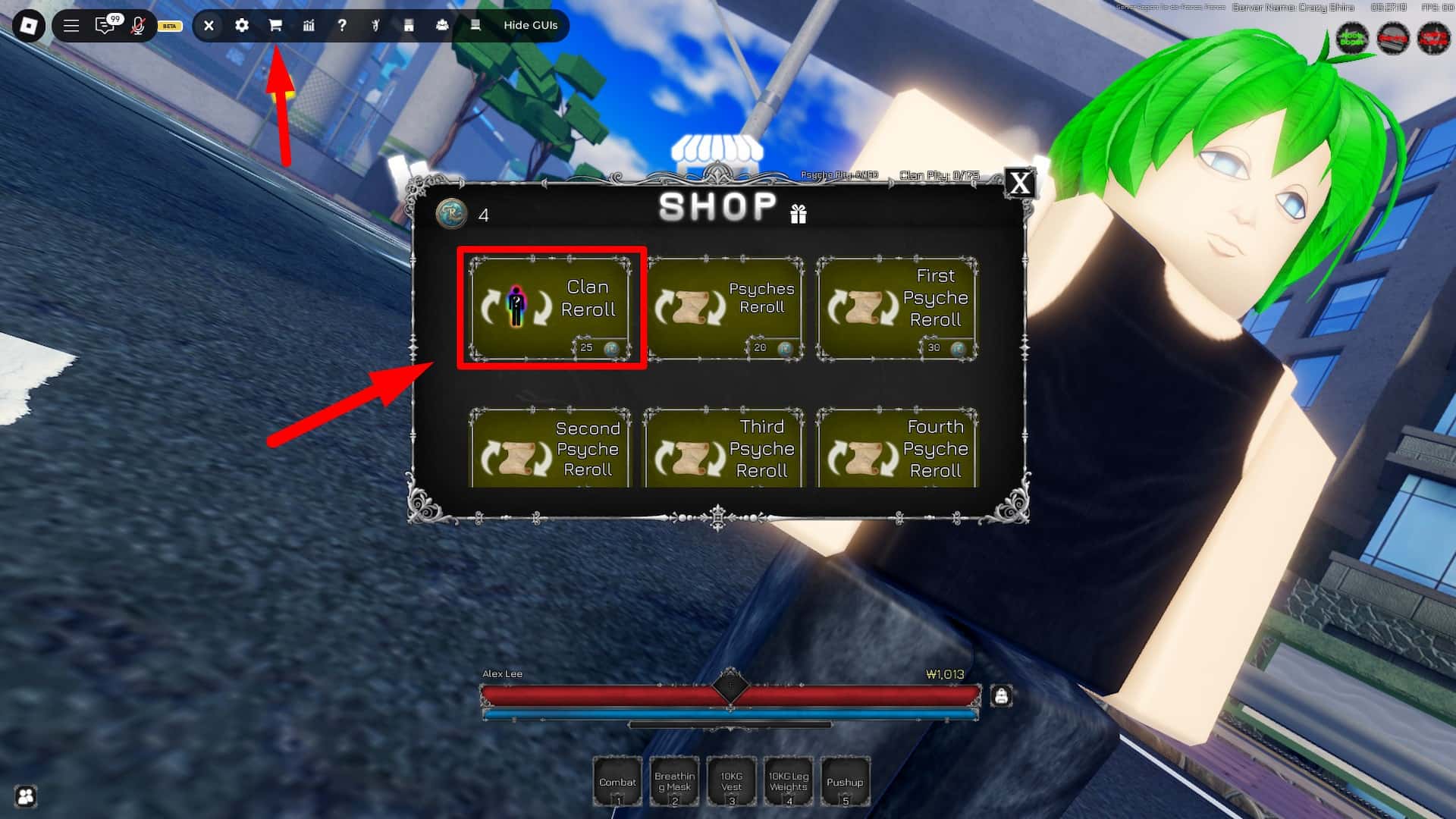 How to reroll and change your clan in Ryujin Roblox experience.