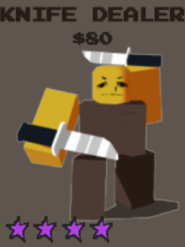 Knife Dealer unit from the Stud Tower Defense Roblox experience.