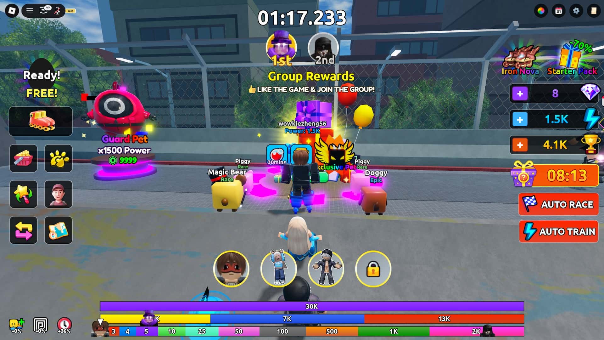 How to get group join and game like rewards in the Roller Training Roblox experience.