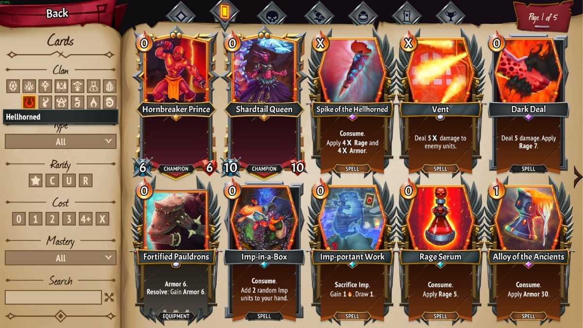 Hellhorned cards list in Monster Train 2