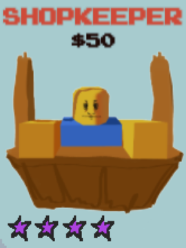 Shopkeeper unit from the Stud Tower Defense Roblox experience.