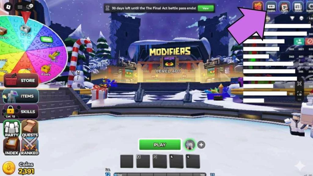 Where to redeem codes in Tower Defense Simulator