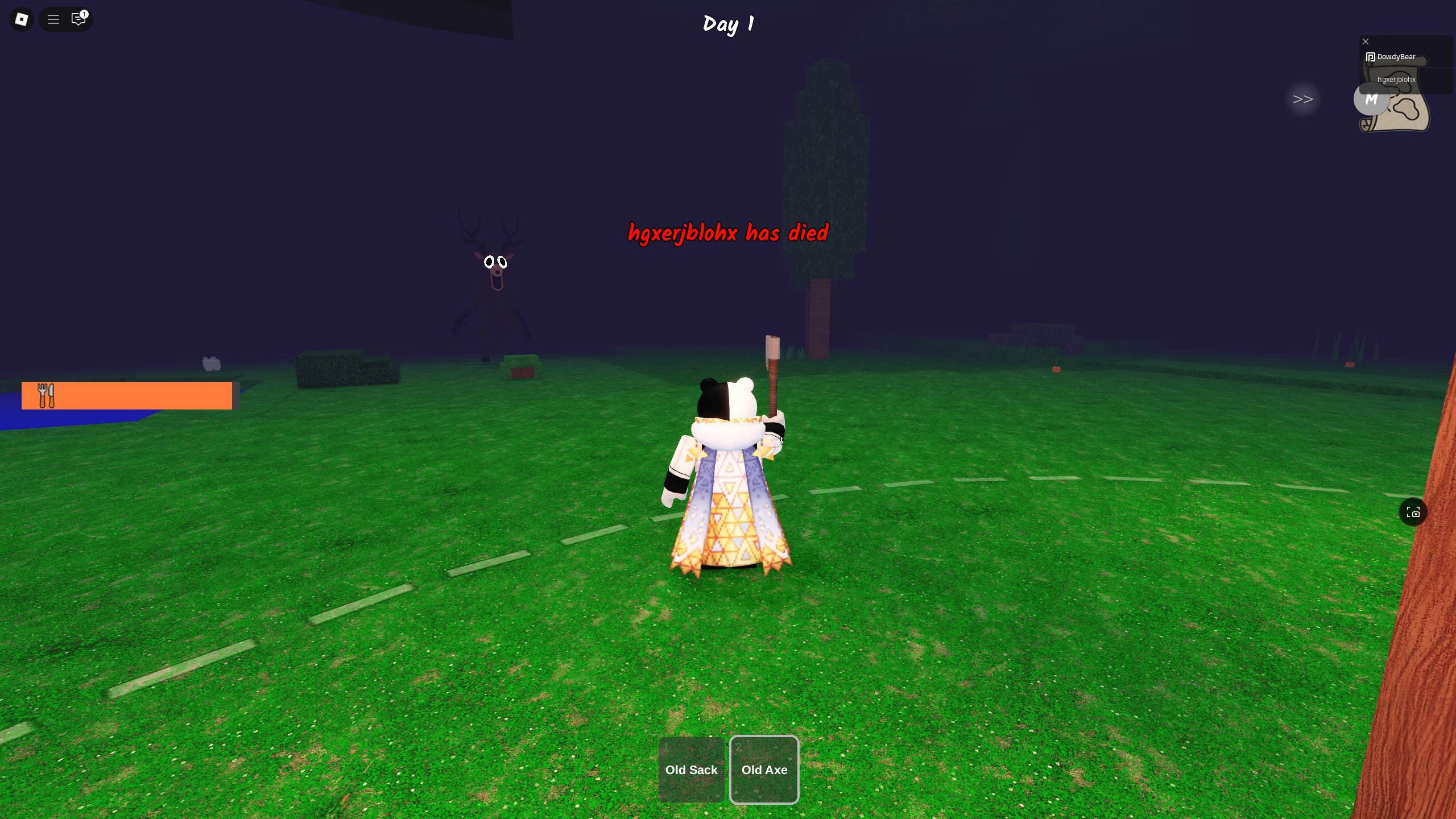 A 99 Nights in the Forest player is looking at a deer