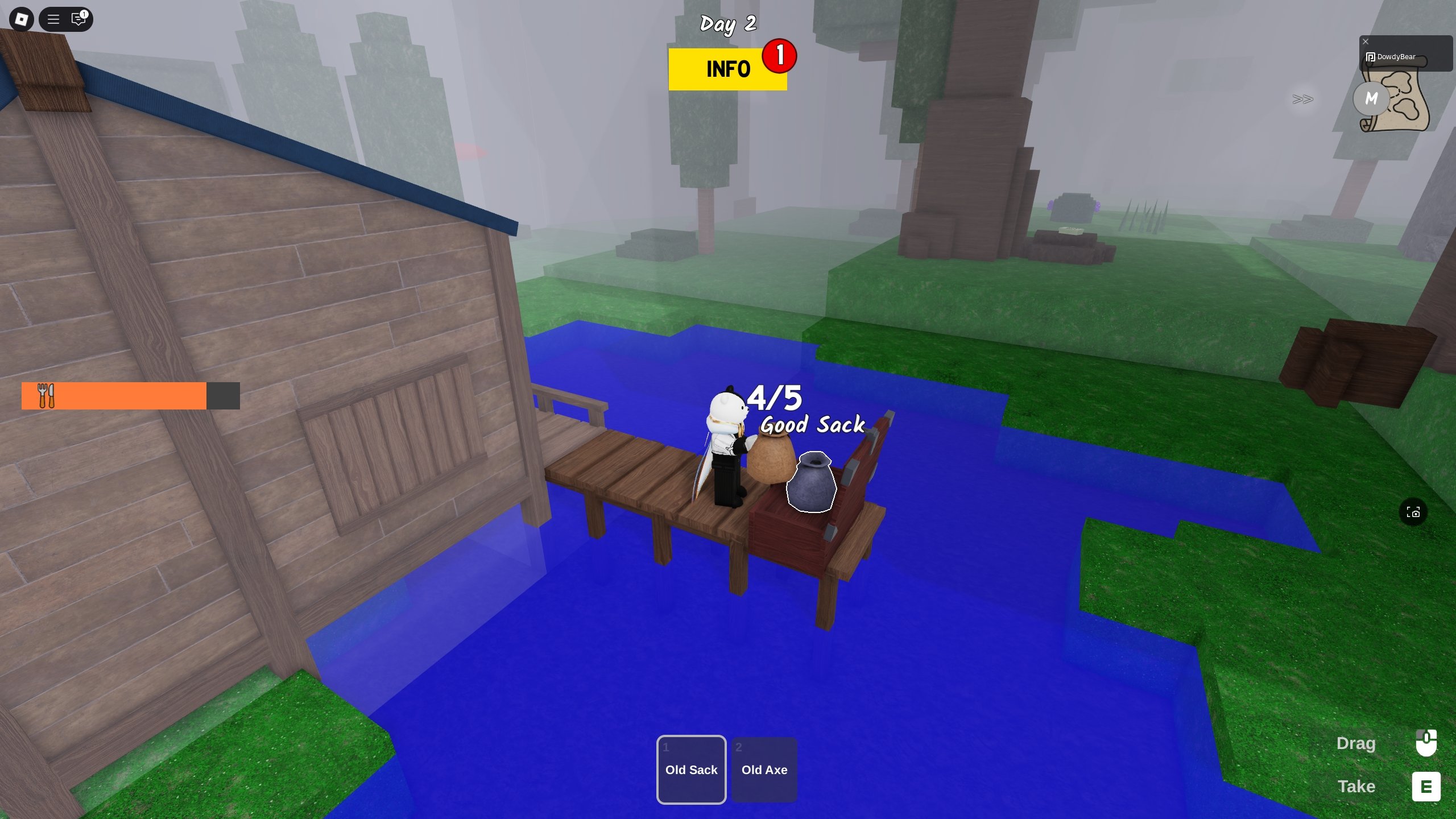 A 99 Nights in the Forest player is looting a chest