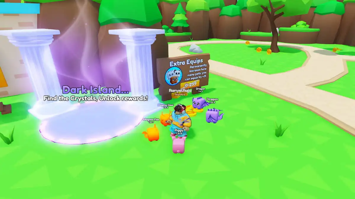 A player standing near the portal to Dark Island