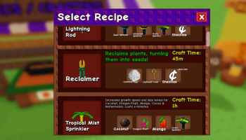 The Recipe Area in Grow A Garden