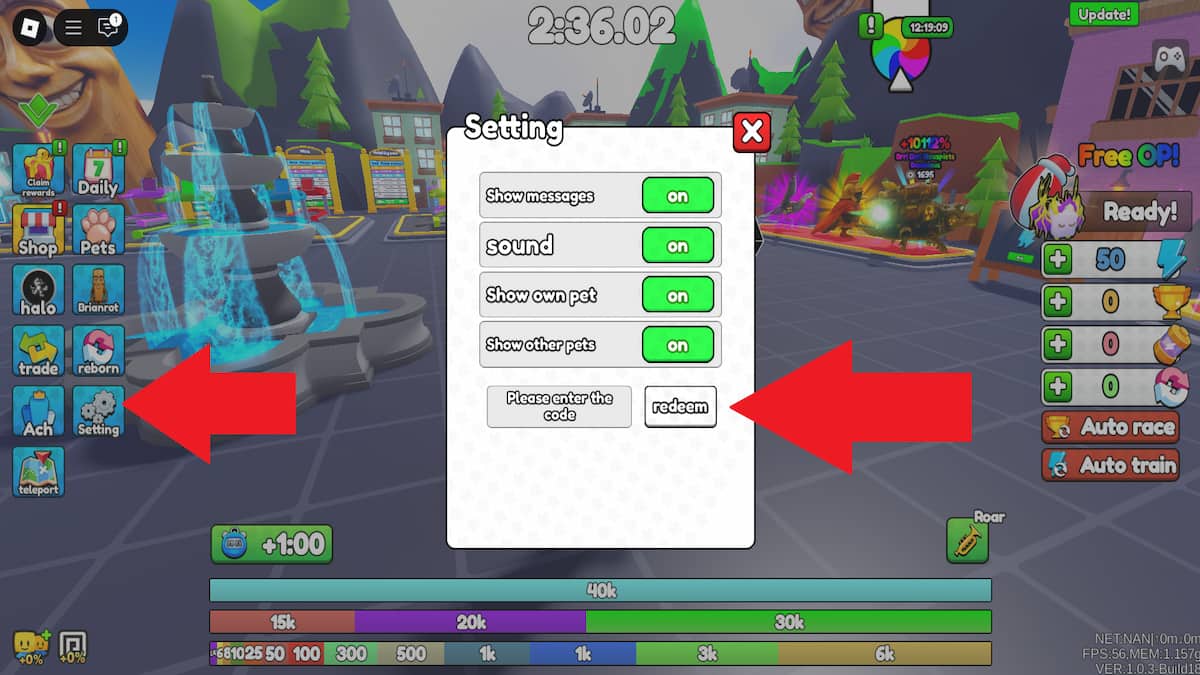 How to redeem Italian Brainrot Race code