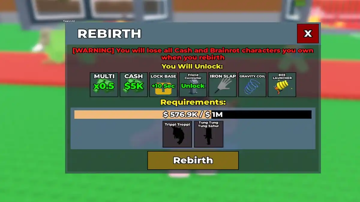 The Rebirth Menu in Steal A Brainrot