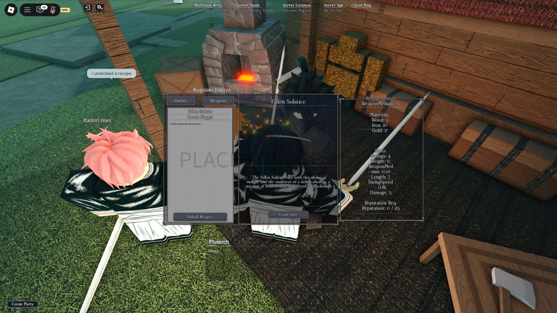 Blacksmith crafting NPC in the Heian Roblox experience.