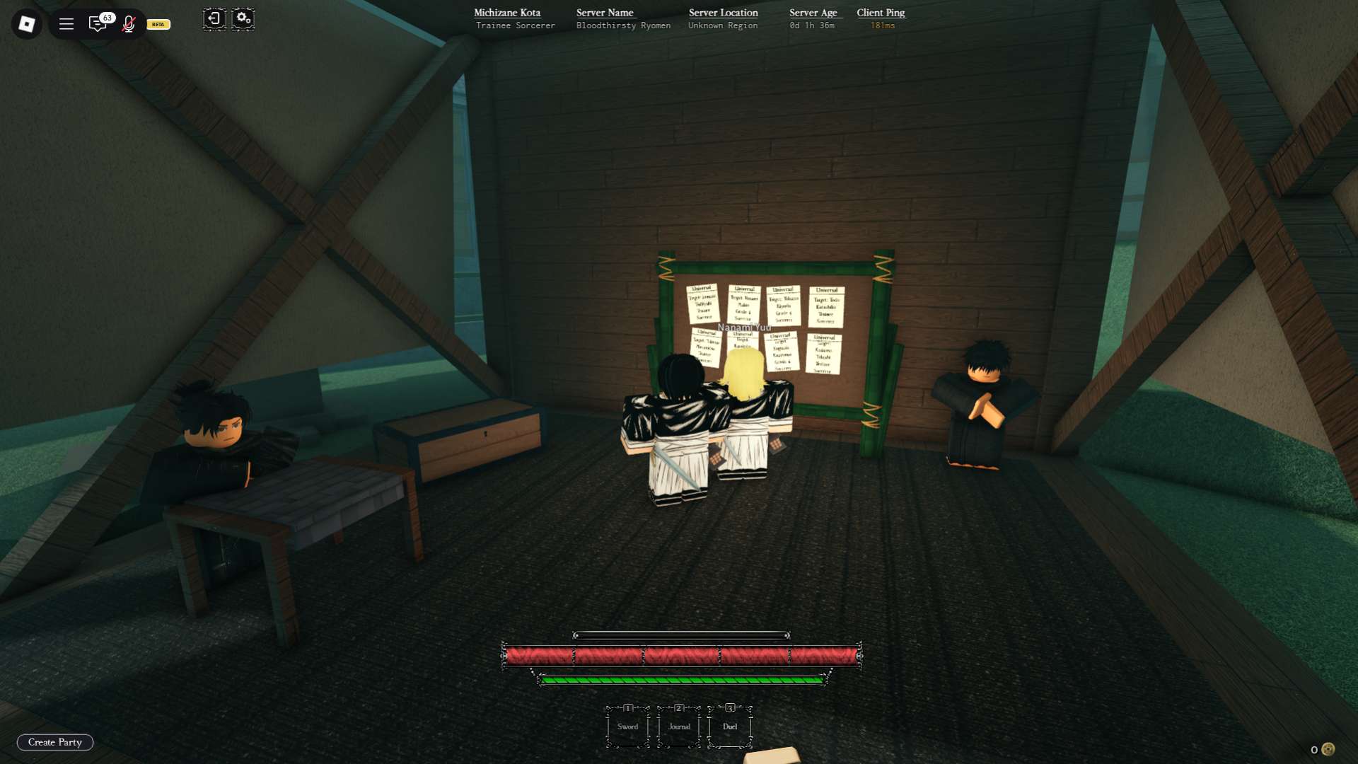 Bounty board and NPCs in the Heian Roblox experience.