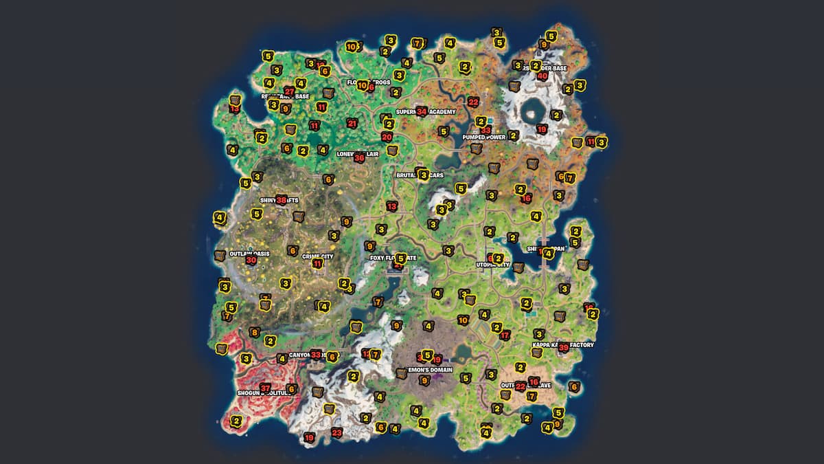 Chest locations on Fortnite map