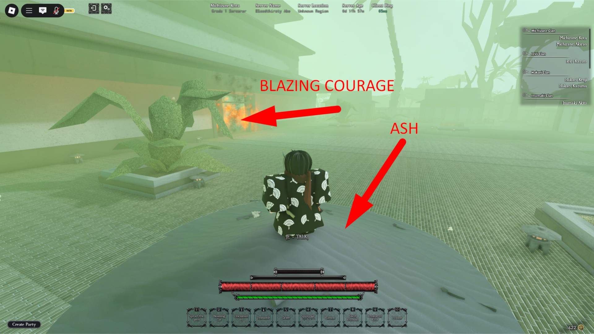 Blazing Courage cursed technique teacher location in the Heian Roblox experience