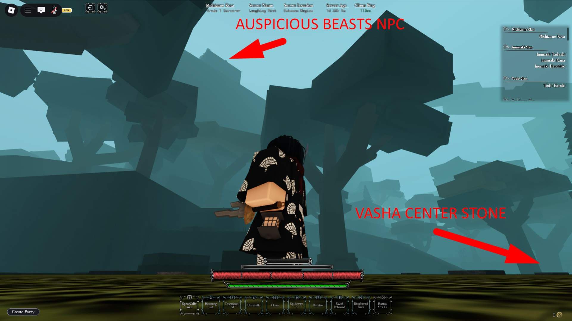 Auspicious Beasts cursed technique teacher location in the Heian Roblox experience