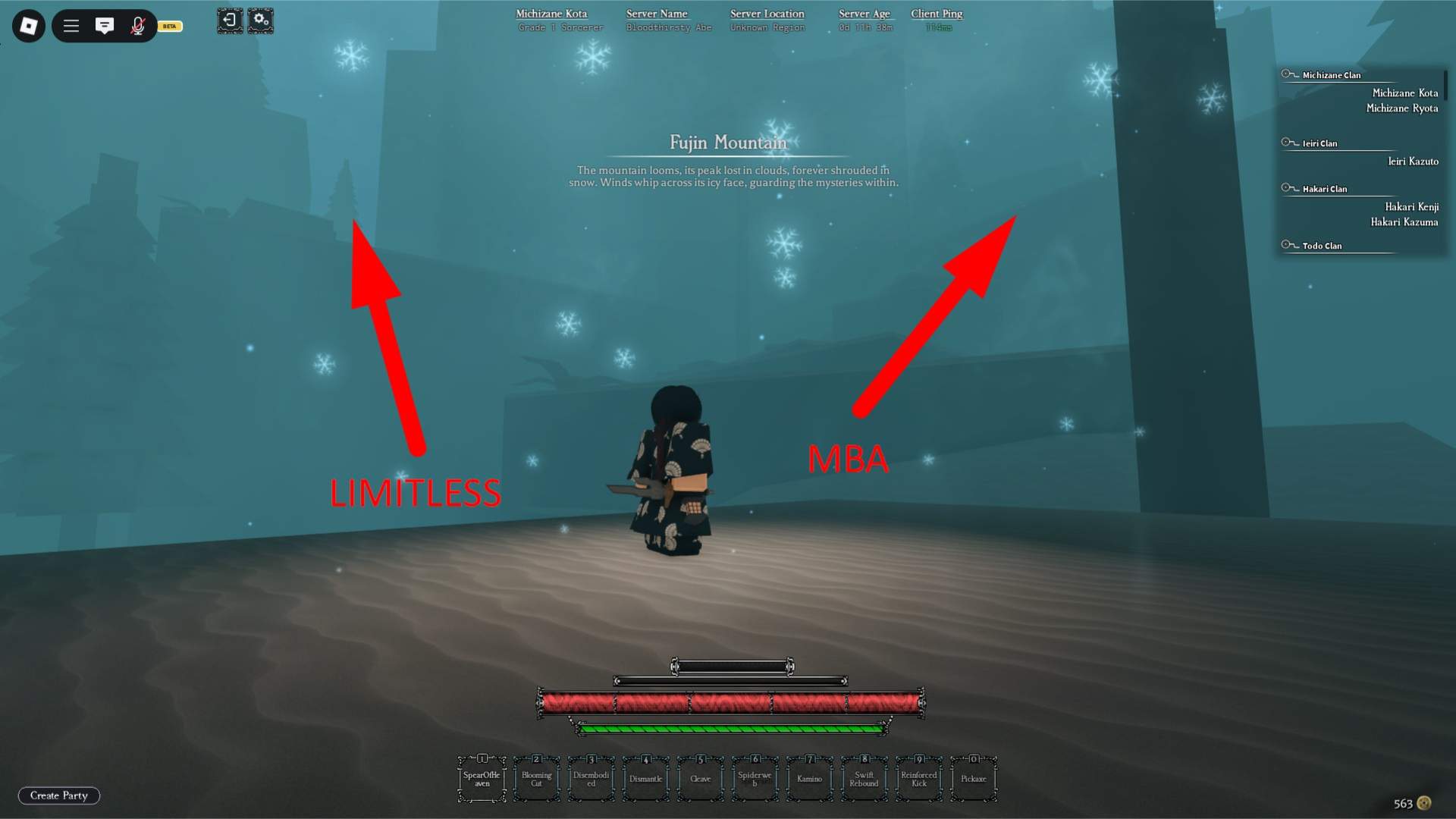 MBA and Limitless cursed technique teacher locations in the Heian Roblox experience