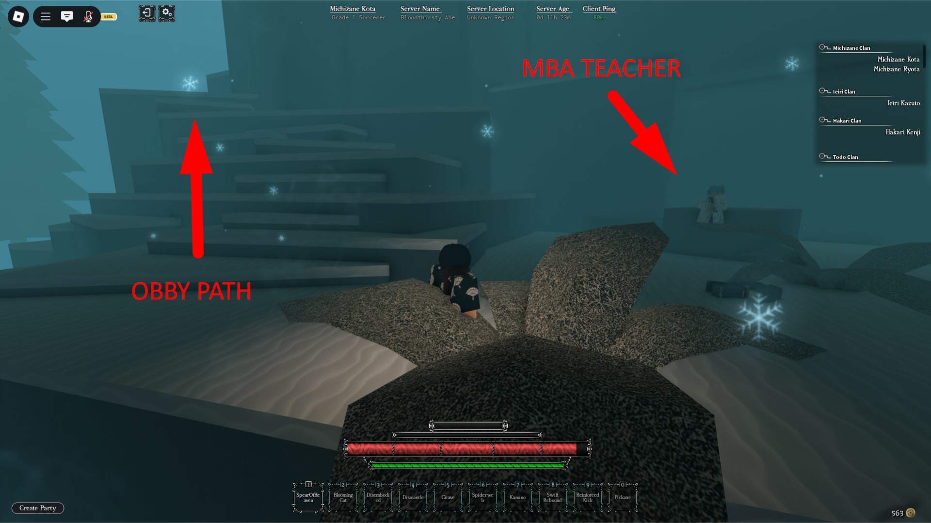 MBA cursed technique teacher and obby location in the Heian Roblox experience