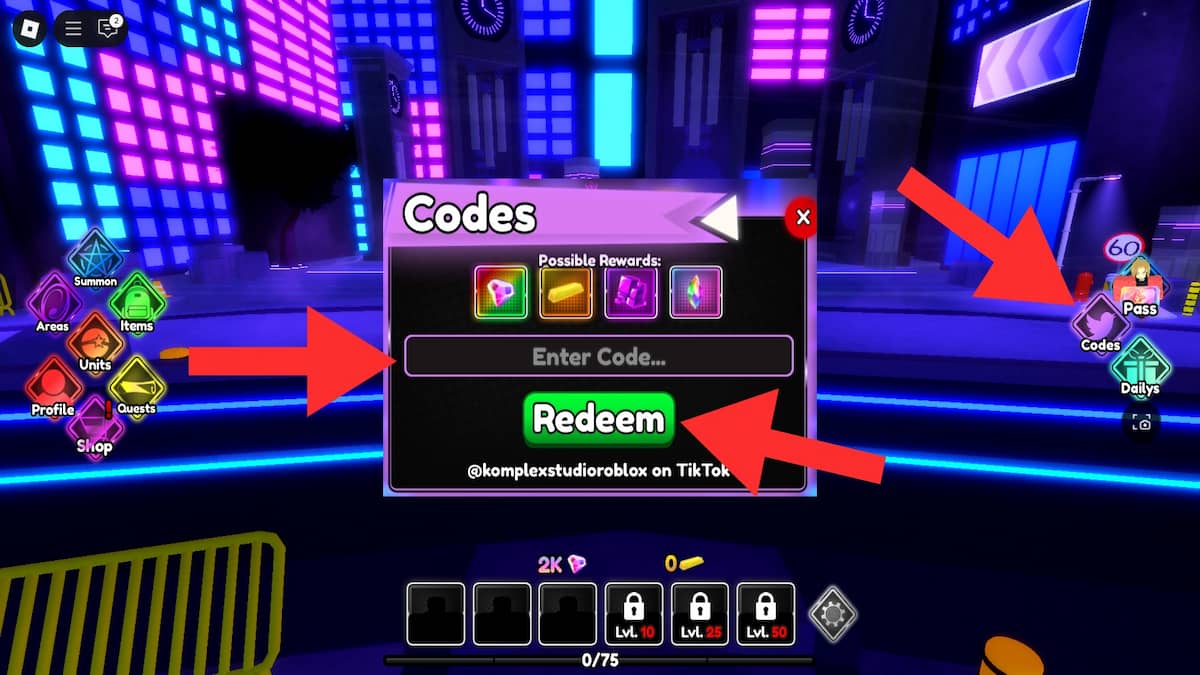 Redeeming codes in Anime Infinity