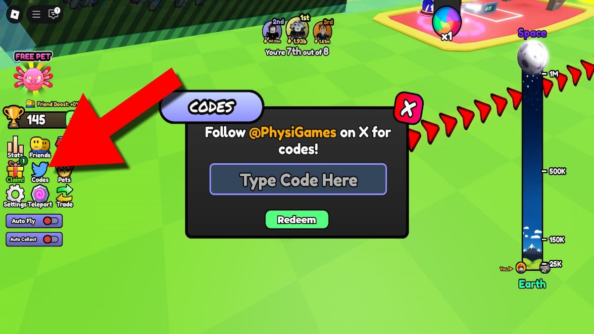 How to redeem Fly to Space codes.
