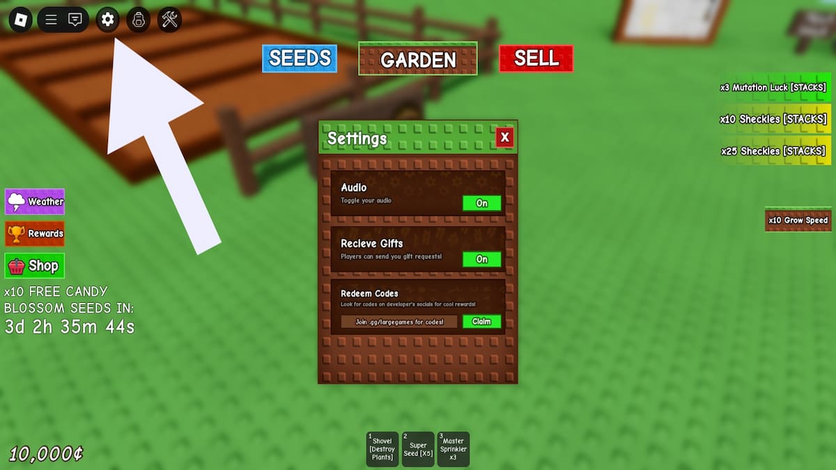 How to redeem Grow a Garden Modded codes.