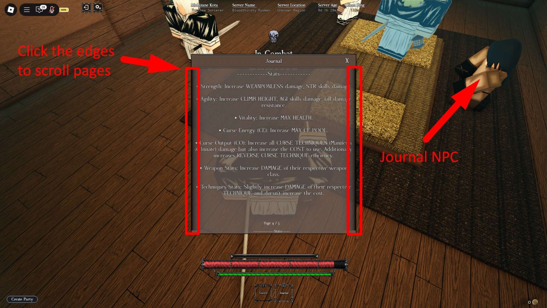 Journal NPC in the Heian Roblox experience.