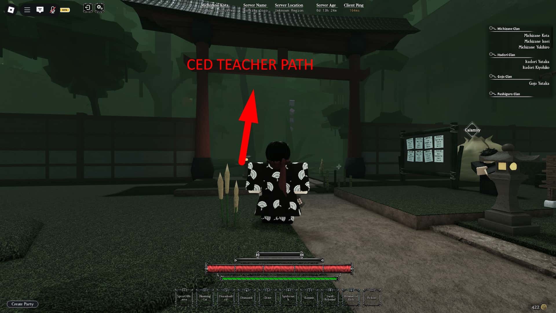 Cursed Energy Discharge cursed technique teacher  path location in the Heian Roblox experience