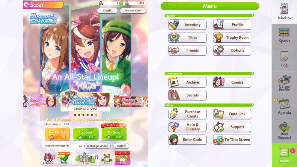Regular scout banner where one can pull for support cards in Umamusume: Pretty Derby.