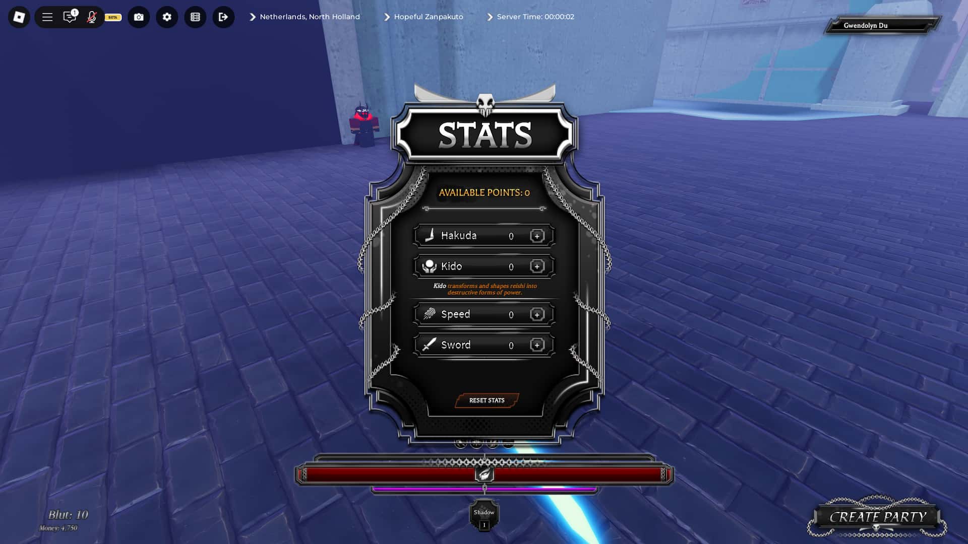 Skill trees and stats in Paradox Roblox experience
