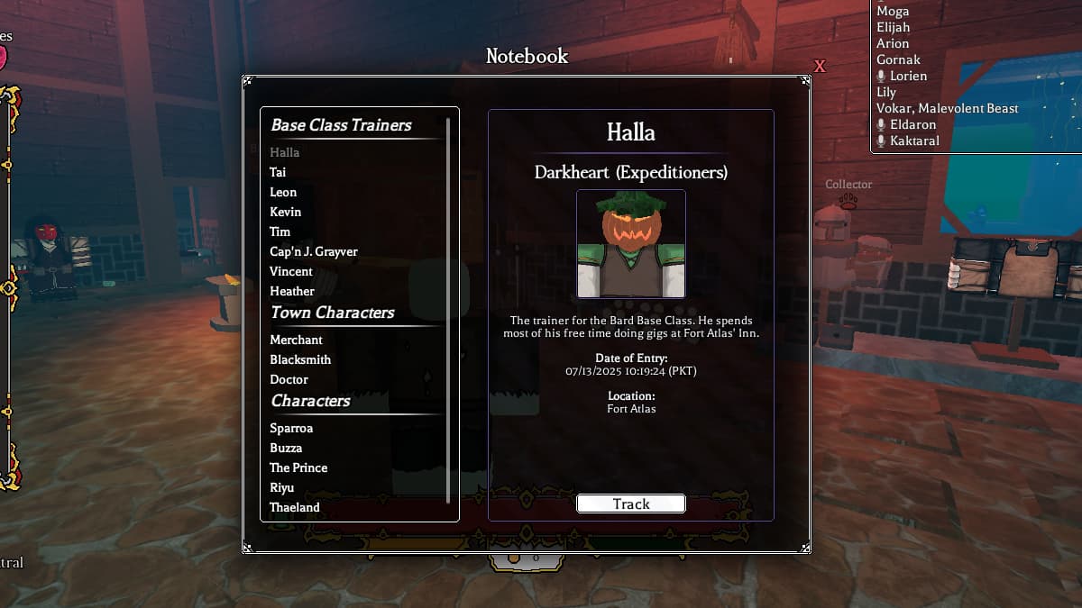Base Class NPC Tracker in Notebook of Rogueblox