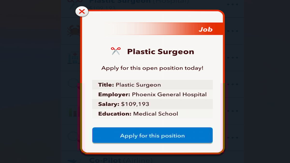 The Plastic Surgeon Profile in BitLife