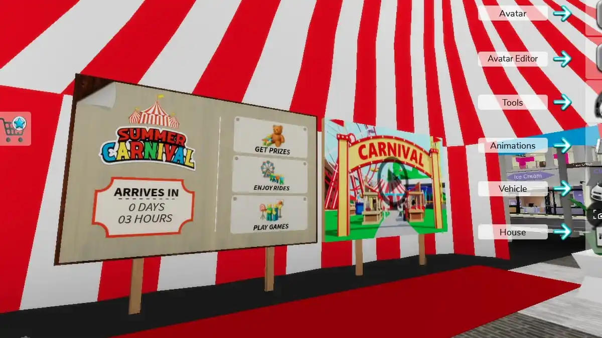 Inside the Summer Carnival tent of Brookhaven RP