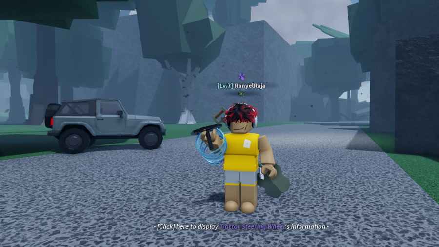A player holding an item in DIG